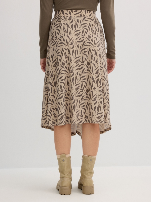 Midi skirt with leaf print raw detail view