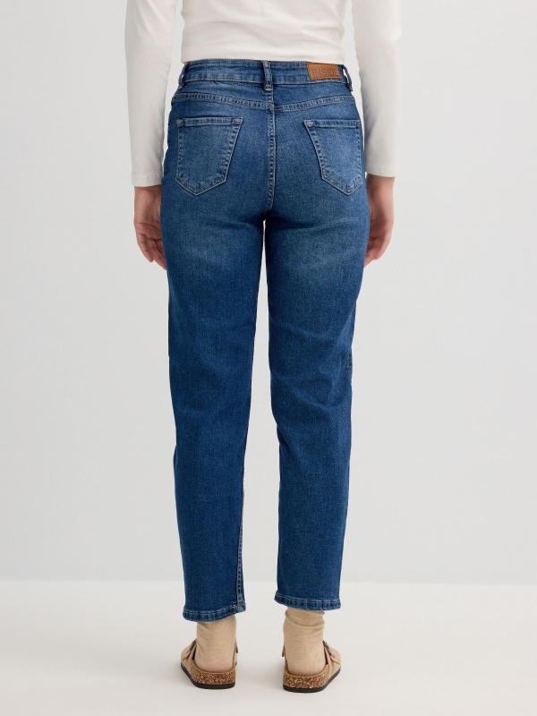 Dark blue high rise straight jeans dark blue middle back view