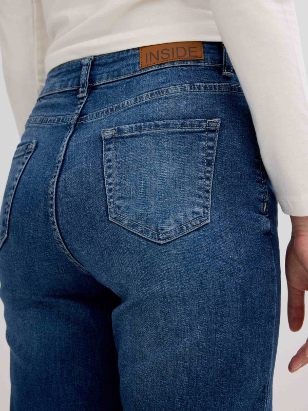 Dark blue high rise straight jeans dark blue detail view
