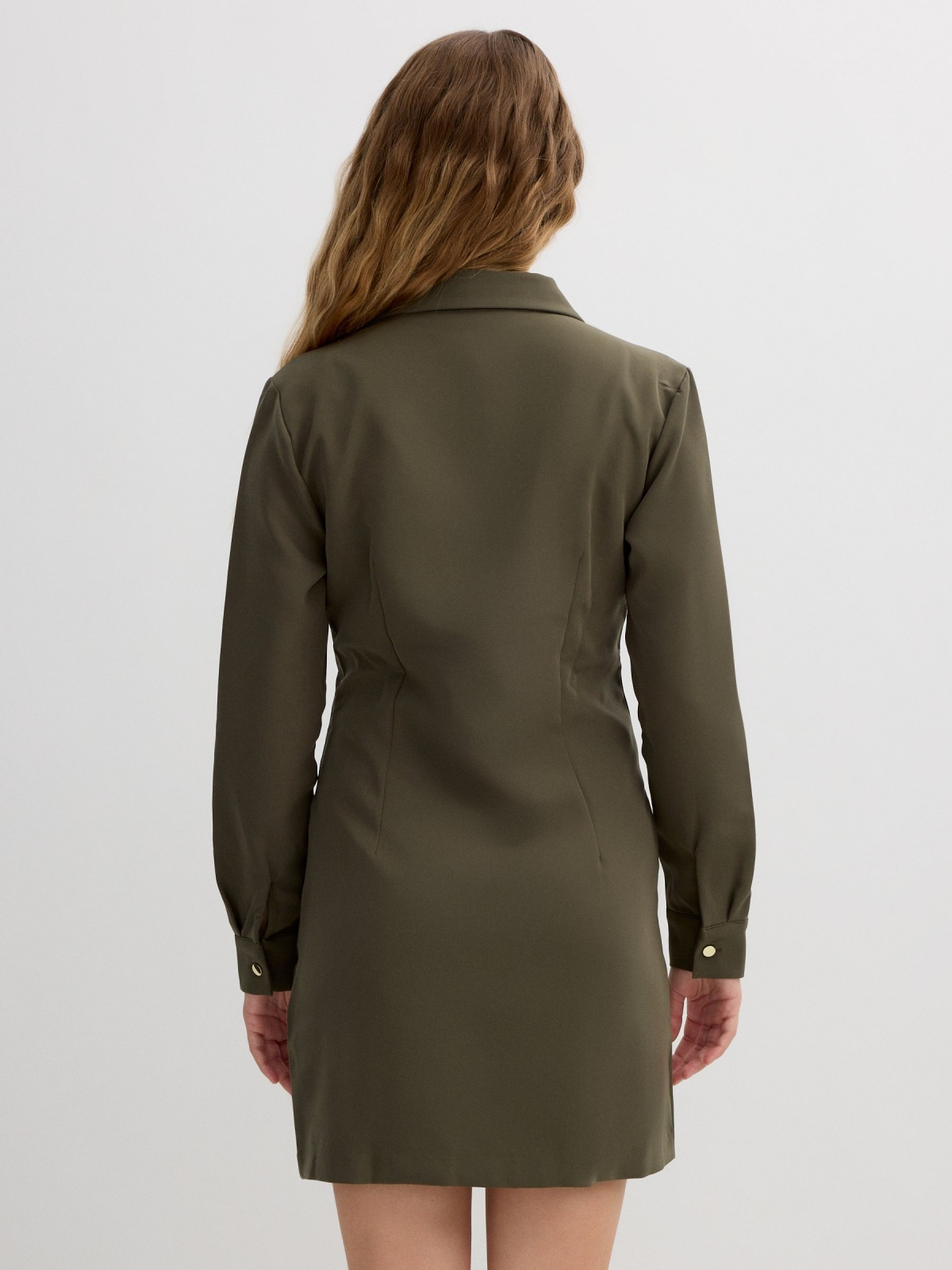 Vestido mini botões cáqui vista meia traseira