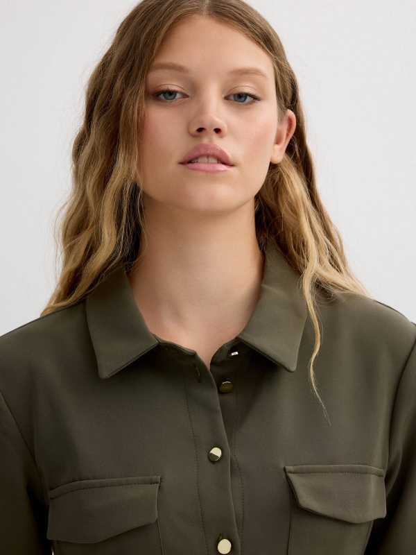 Mini button dress khaki detail view