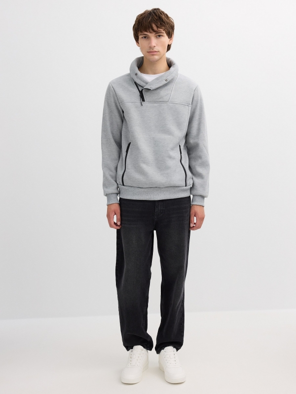 Cross-neck sweatshirt medium melange front view