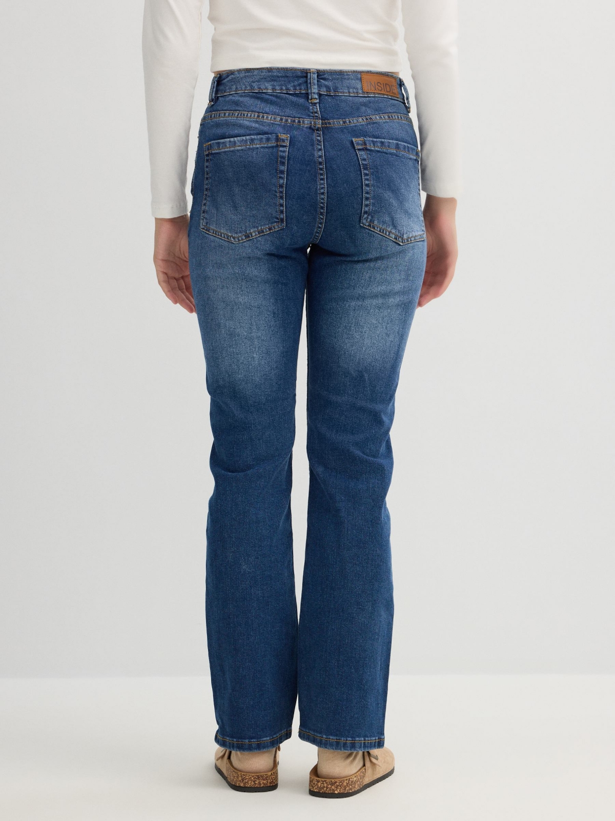 High rise straight blue jeans blue middle back view