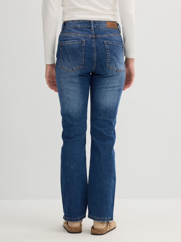 High rise straight blue jeans blue middle back view