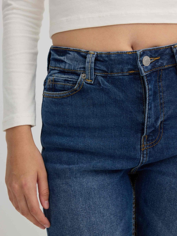 High rise straight blue jeans blue detail view