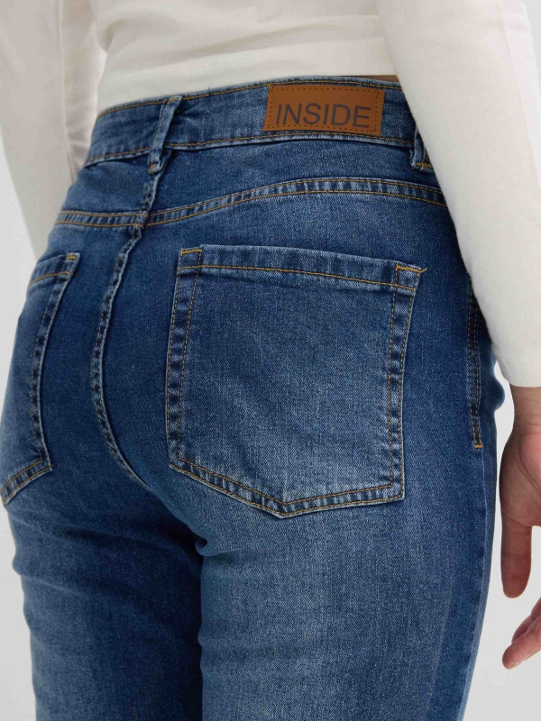 High rise straight blue jeans blue detail view