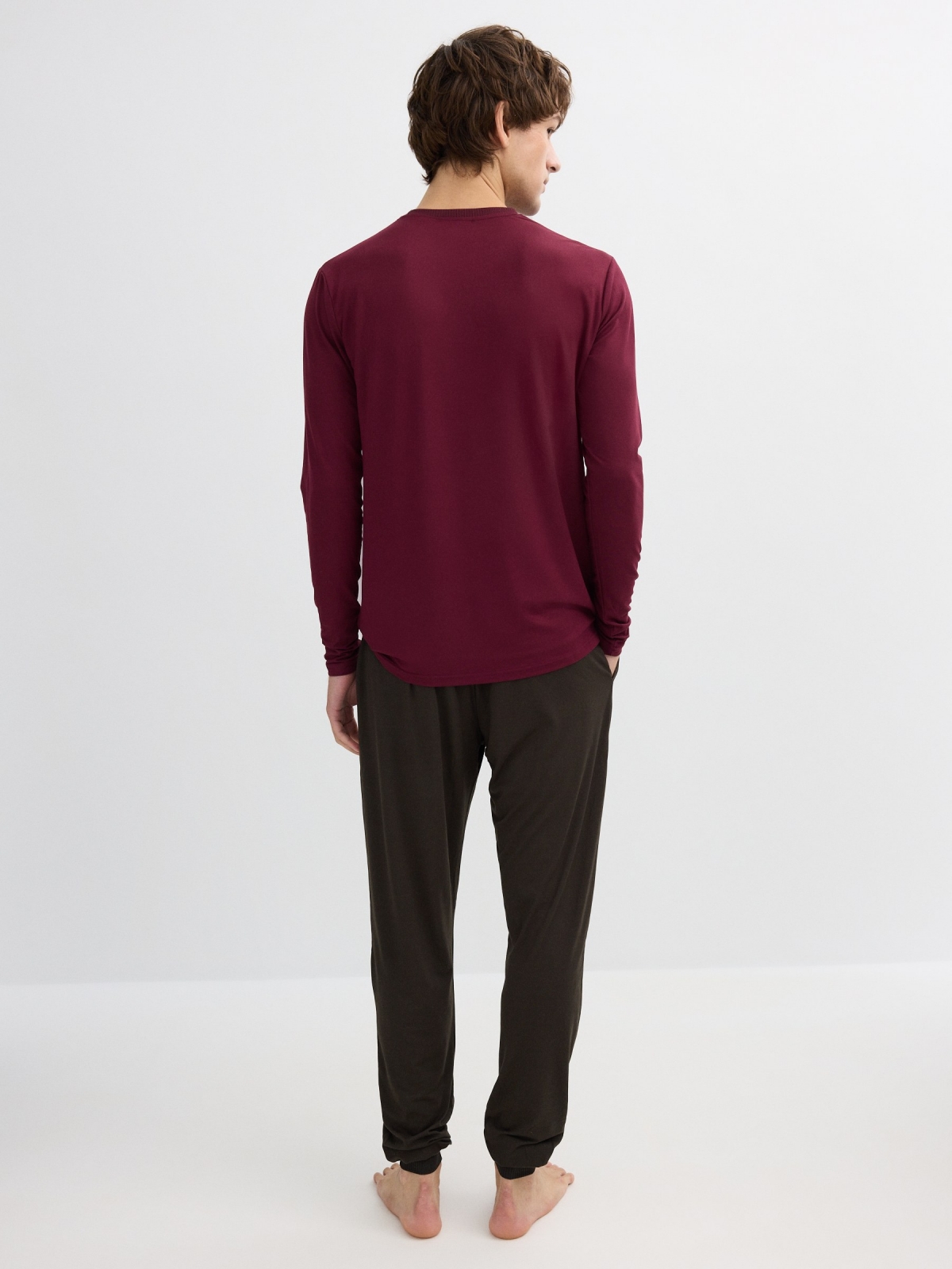 Plain printed pajamas burgundy middle front view