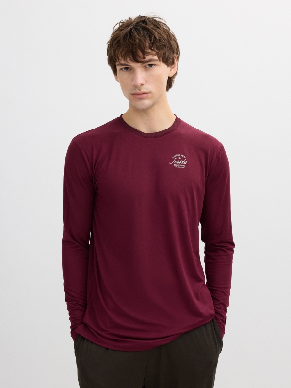 Plain printed pajamas burgundy middle back view