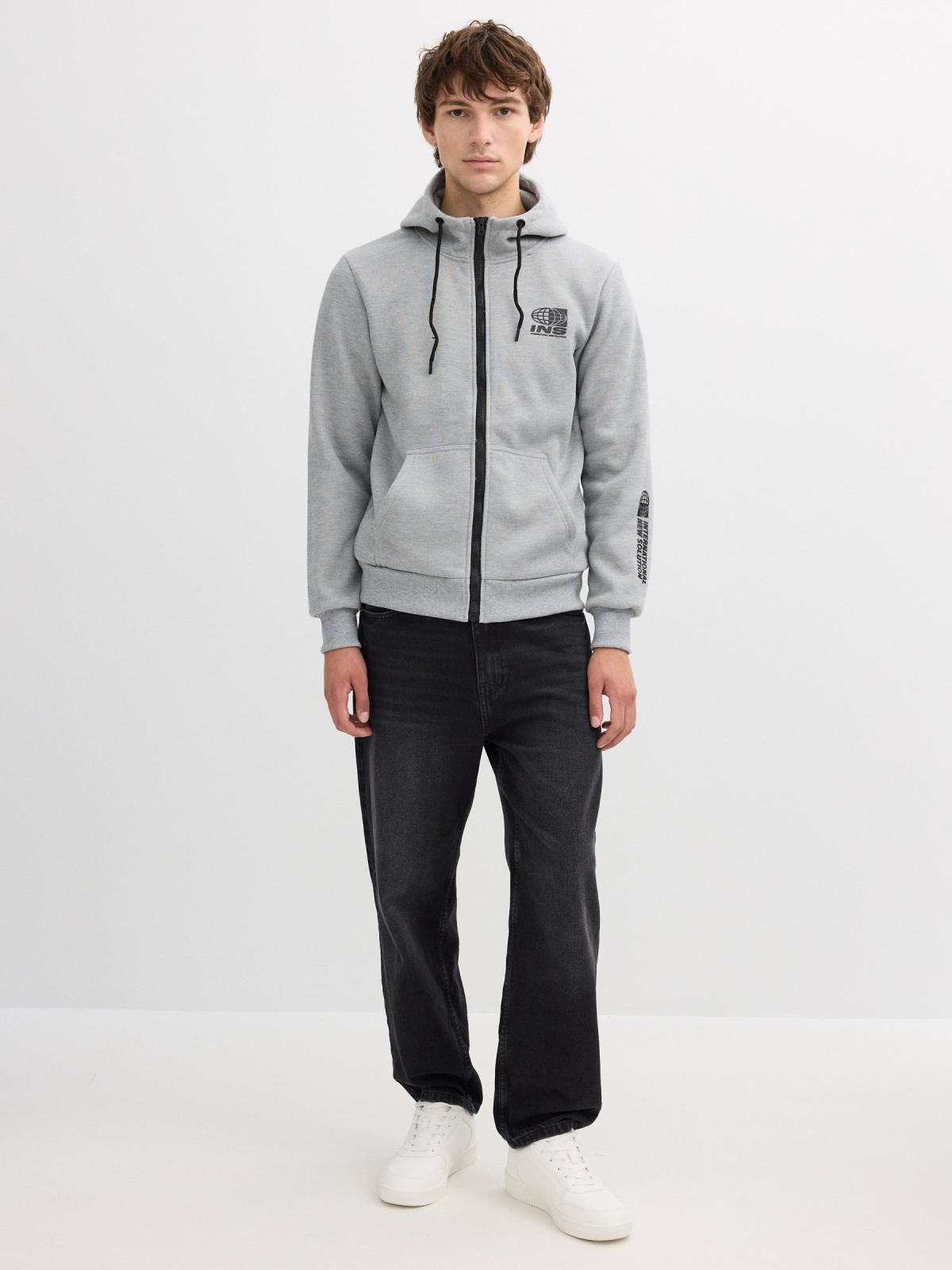 Sudadera con cremallera gris vigoré medio vista general frontal