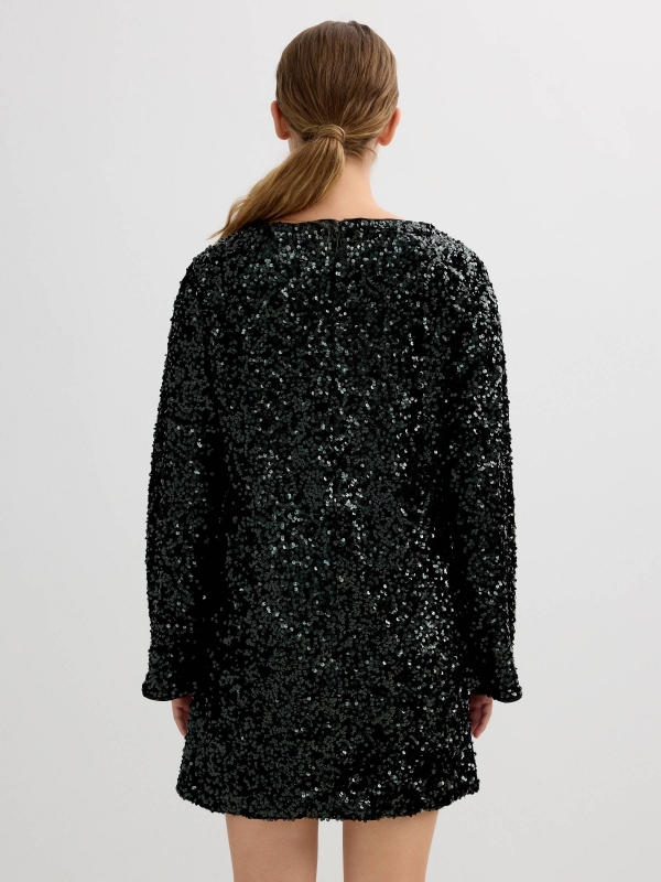 Vestido mini lentejuelas negro vista media trasera
