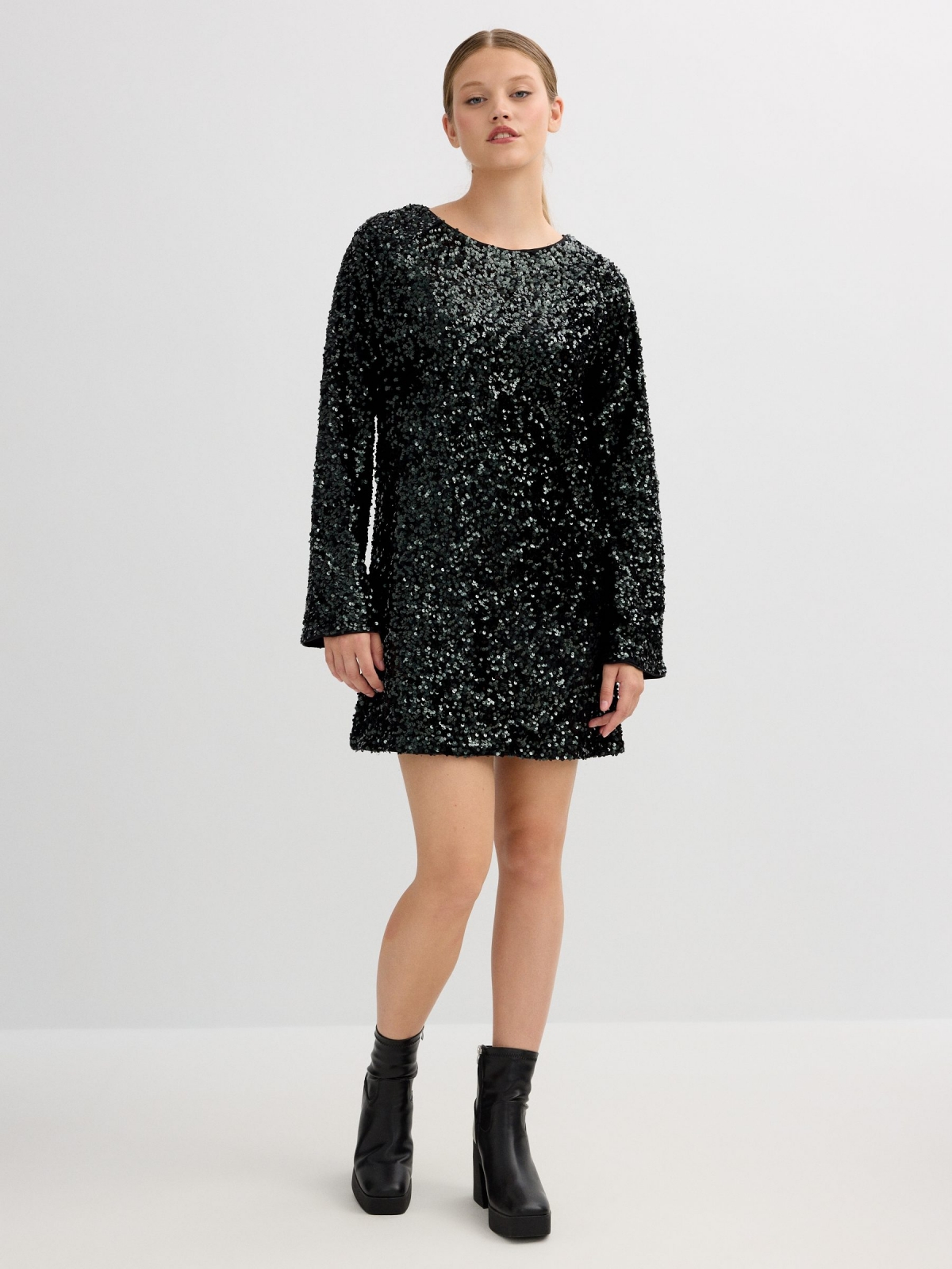 Mini sequin dress black front view