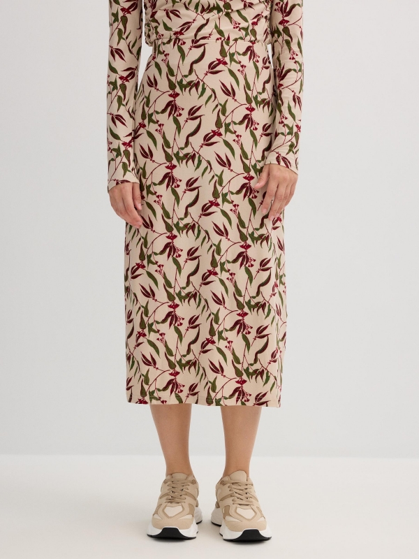 Printed midi skirt off white front view