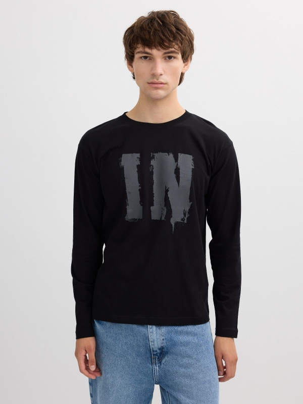 Camiseta manga larga Inside negro vista media frontal