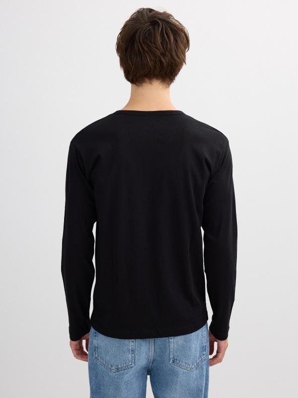 Plain long-sleeve shirt with buttoned collar black middle back view