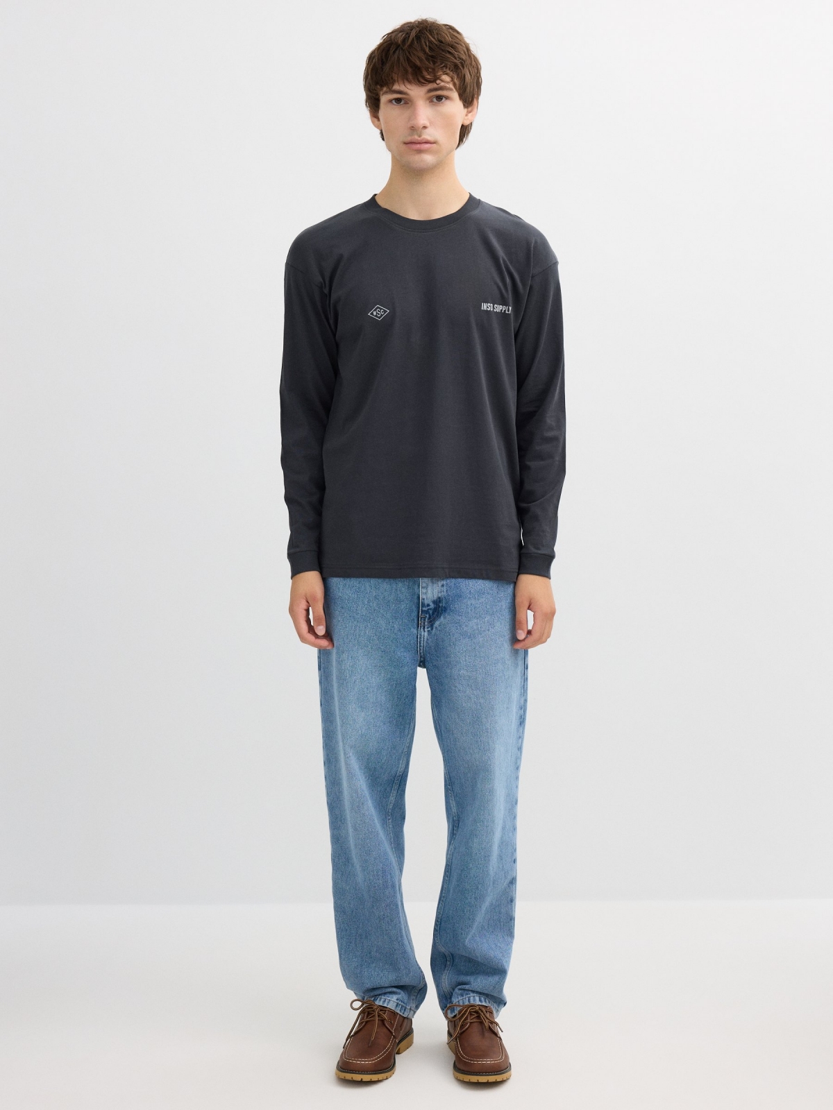 Long sleeve tape shirt grey front view