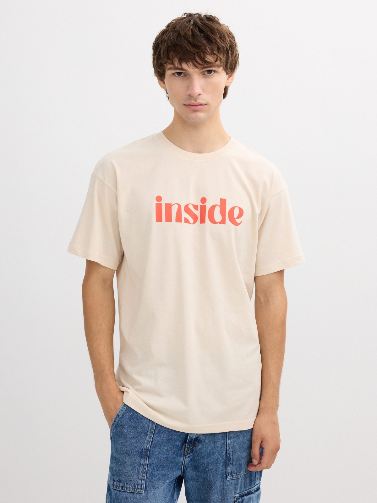 Camiseta manga corte Inside crua vista meia frontal