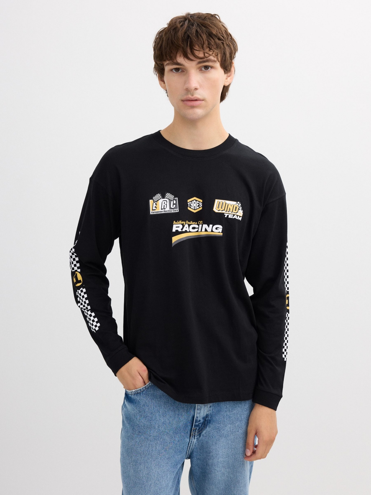 Long sleeve racing shirt black middle front view