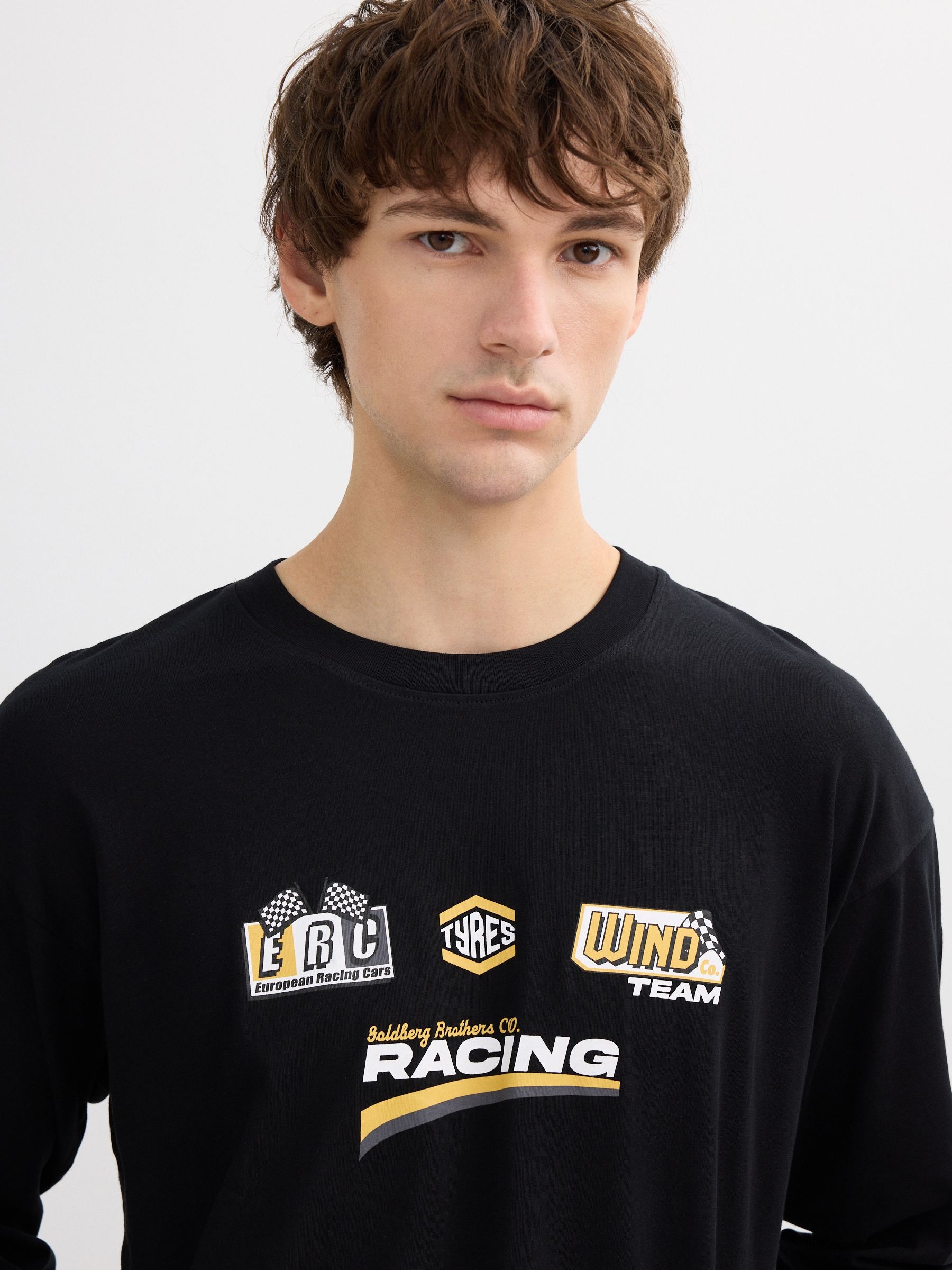 Long sleeve racing shirt black middle front view