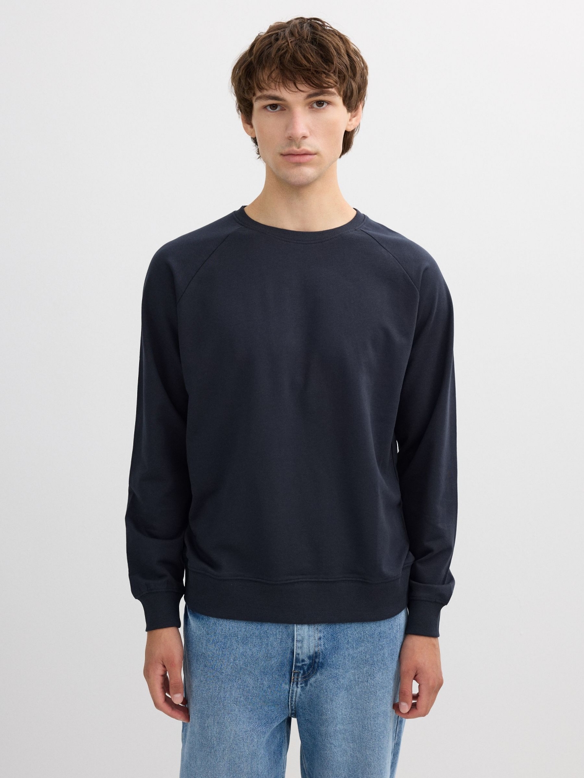 Basic sweatshirt with text blue middle front view