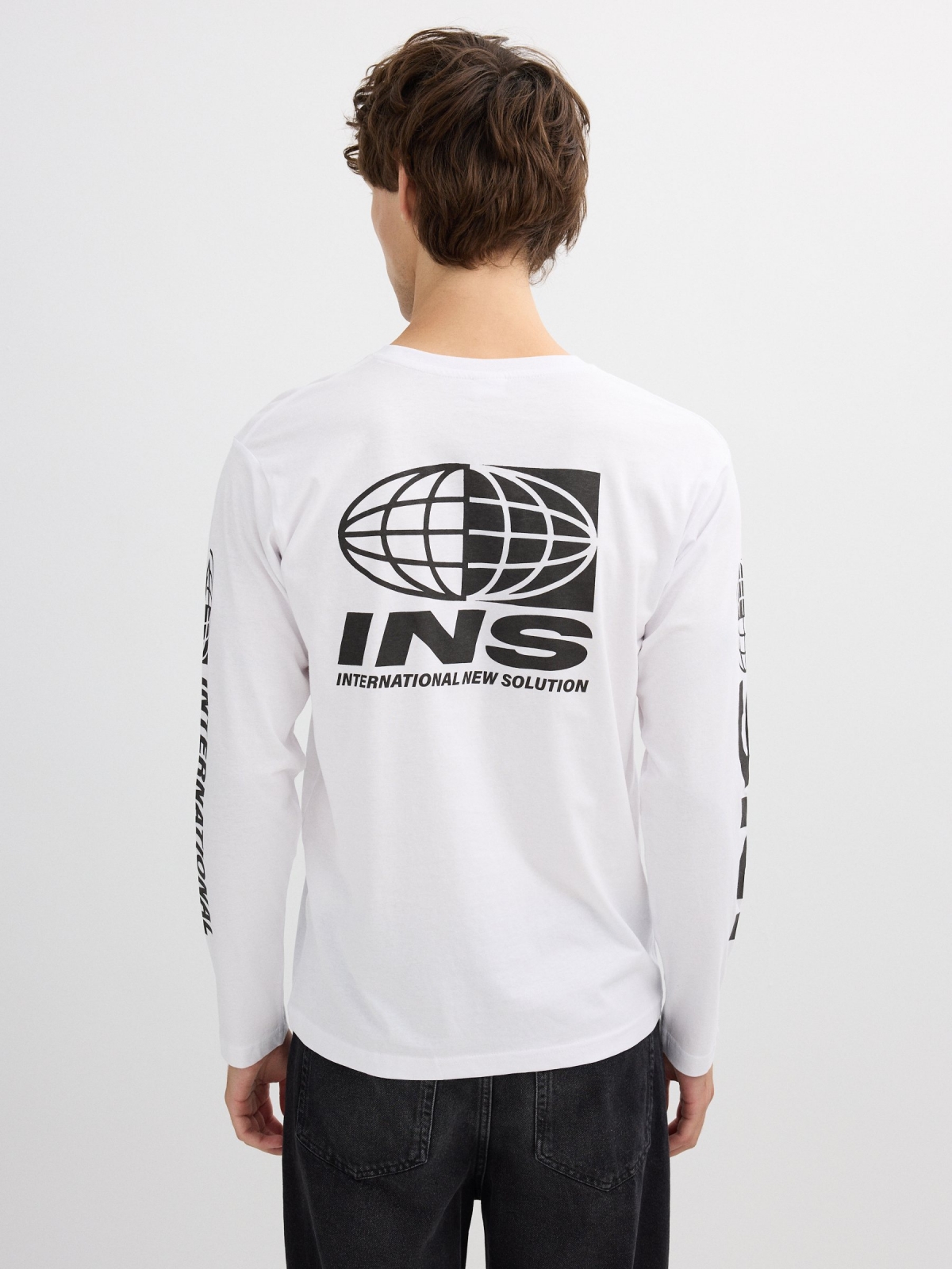 Camiseta de manga longa INS branco vista meia traseira
