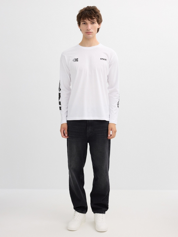 Camiseta de manga longa INS branco vista geral frontal