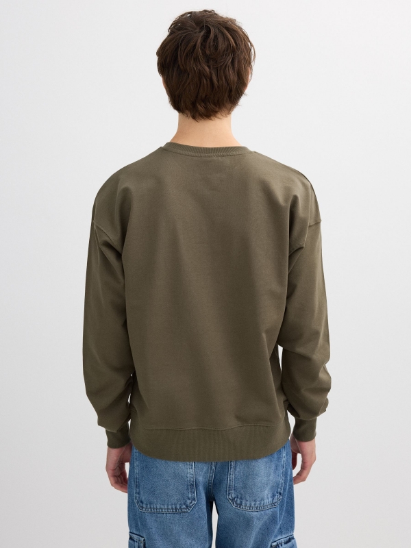 Text print sweatshirt khaki middle back view