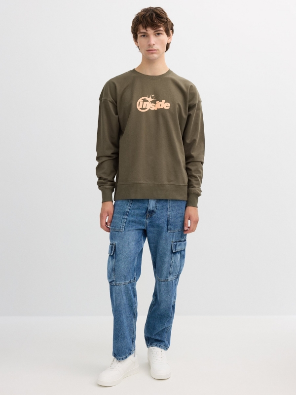 Text print sweatshirt khaki front view