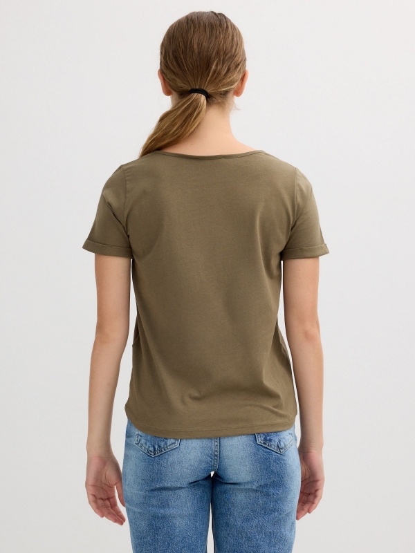 Camiseta de manga curta olhos cáqui vista meia traseira