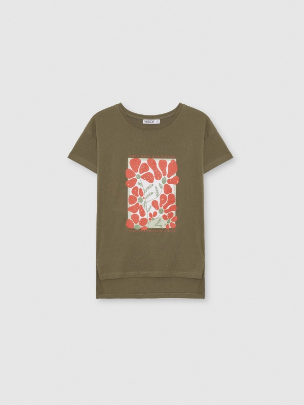  Camiseta de manga curta estampada com flores taupe vista frontal