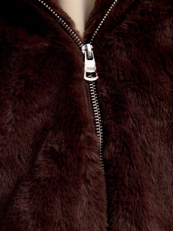 Fur effect jacket chocolate detail view