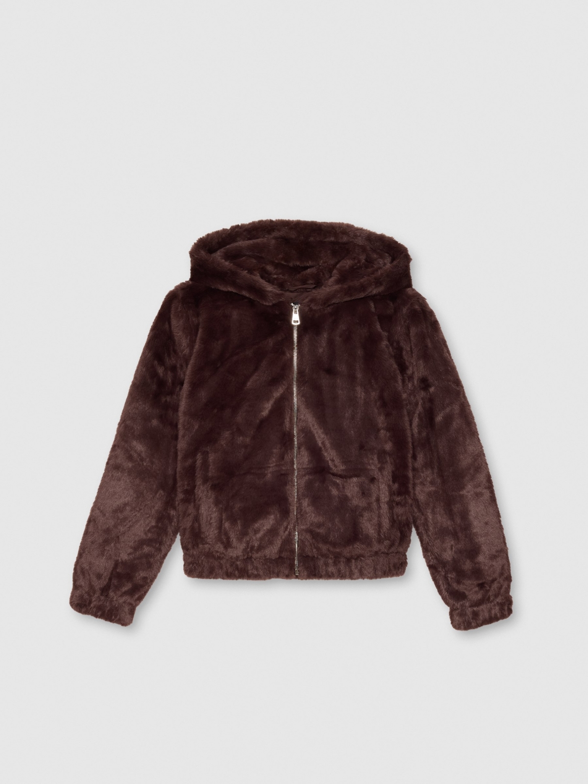  Fur effect jacket chocolate front view