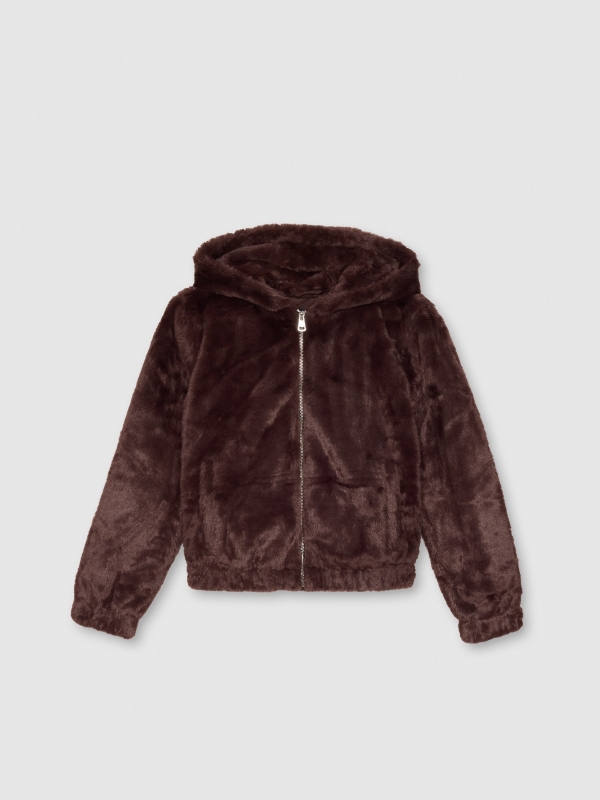  Fur effect jacket chocolate front view