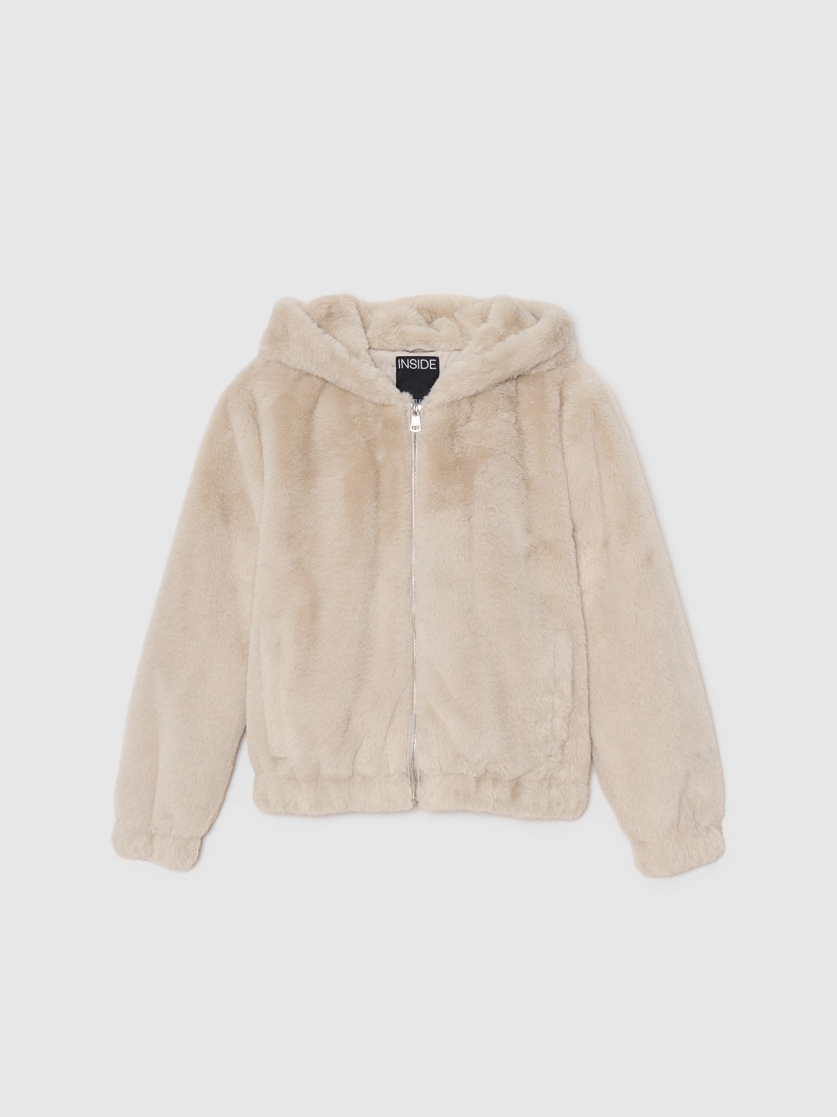 %Pto% Pink fur effect jacket taupe front view