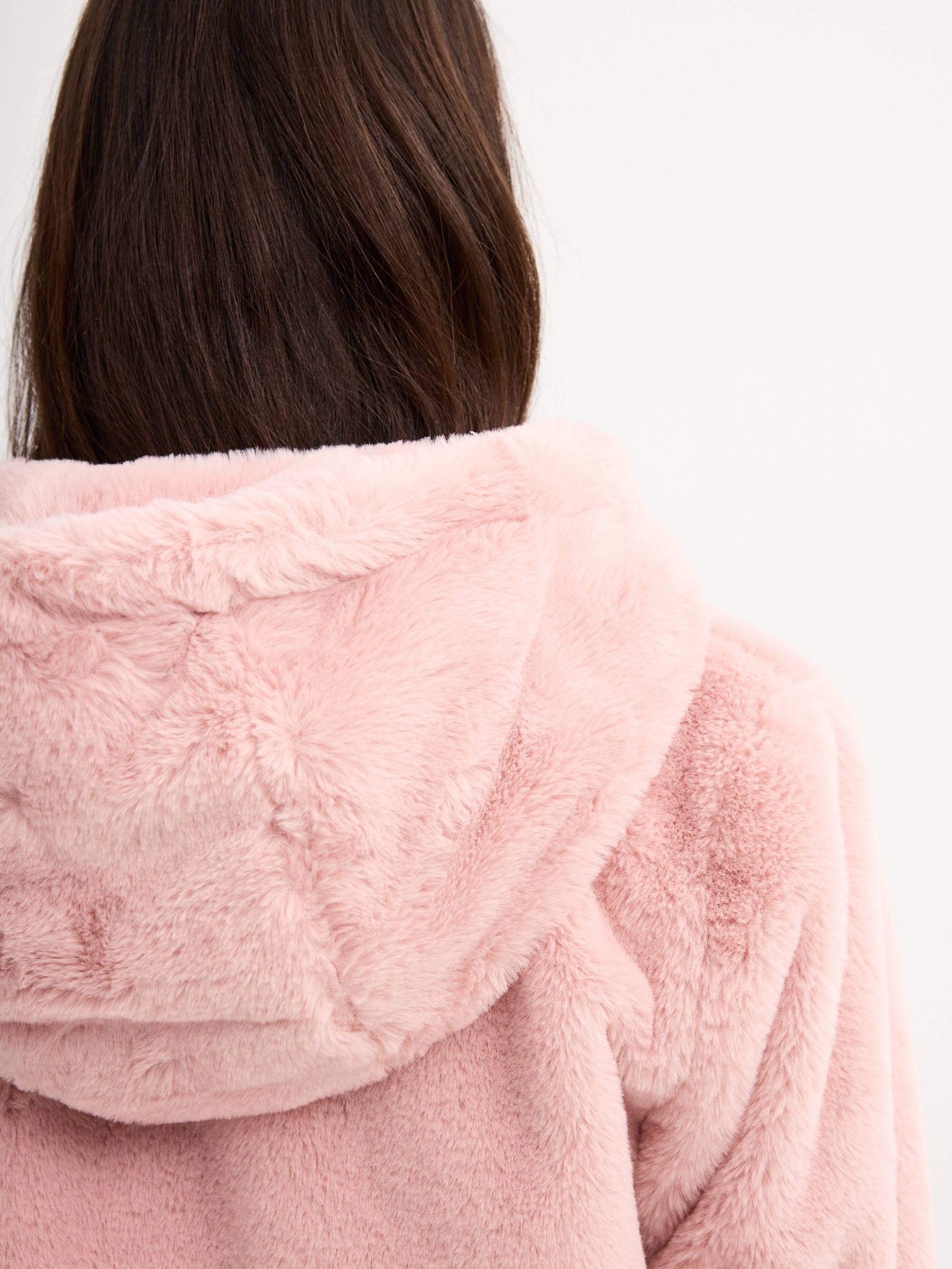 Pink fur effect jacket pink middle front view