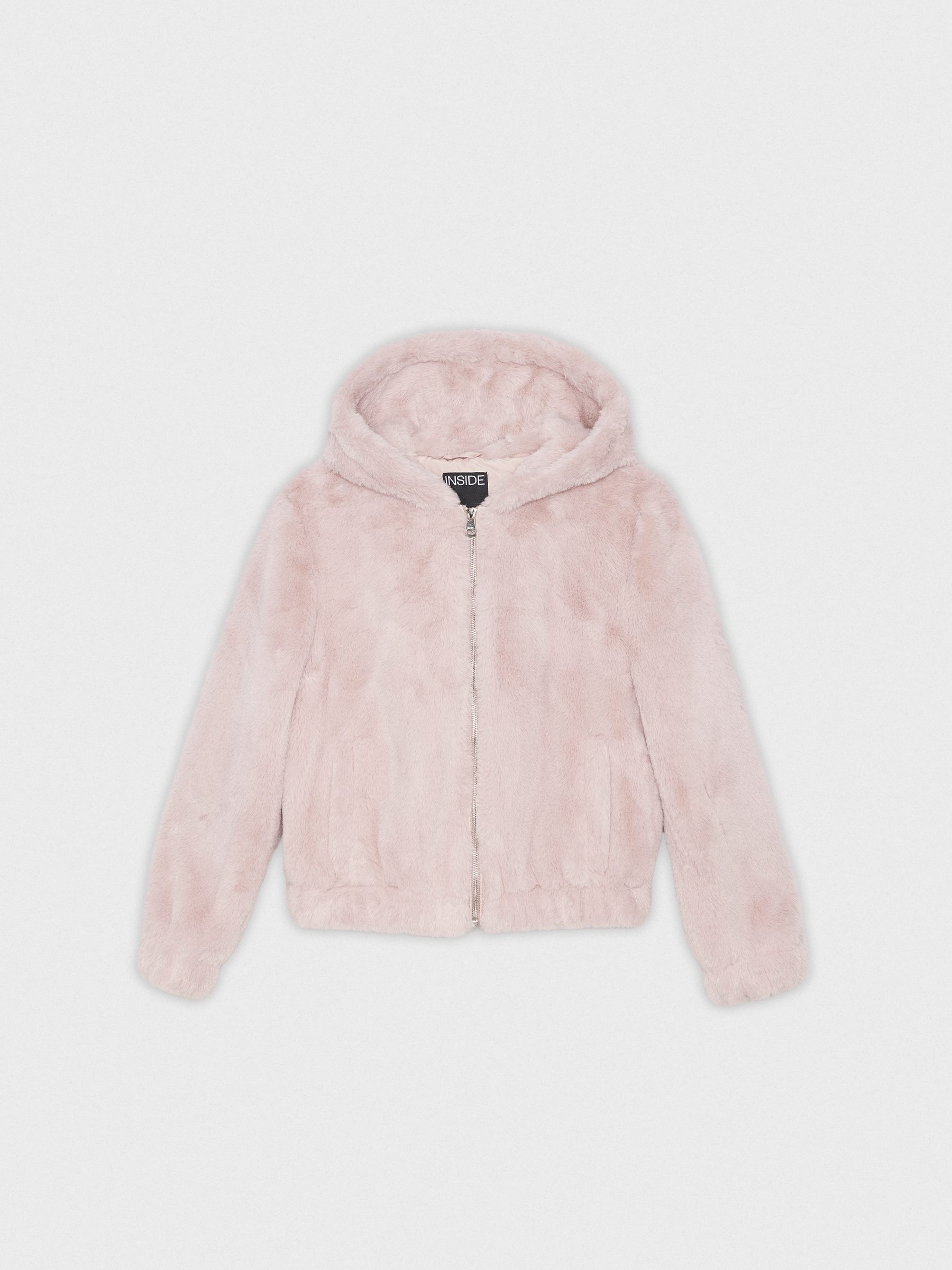 Pink fur effect jacket pink middle front view