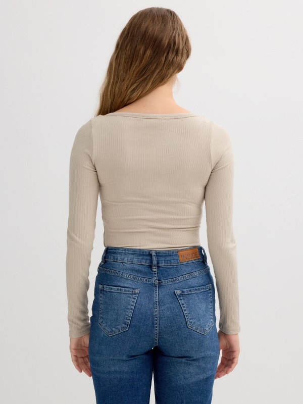 Ribbed button long sleeve shirt raw middle back view