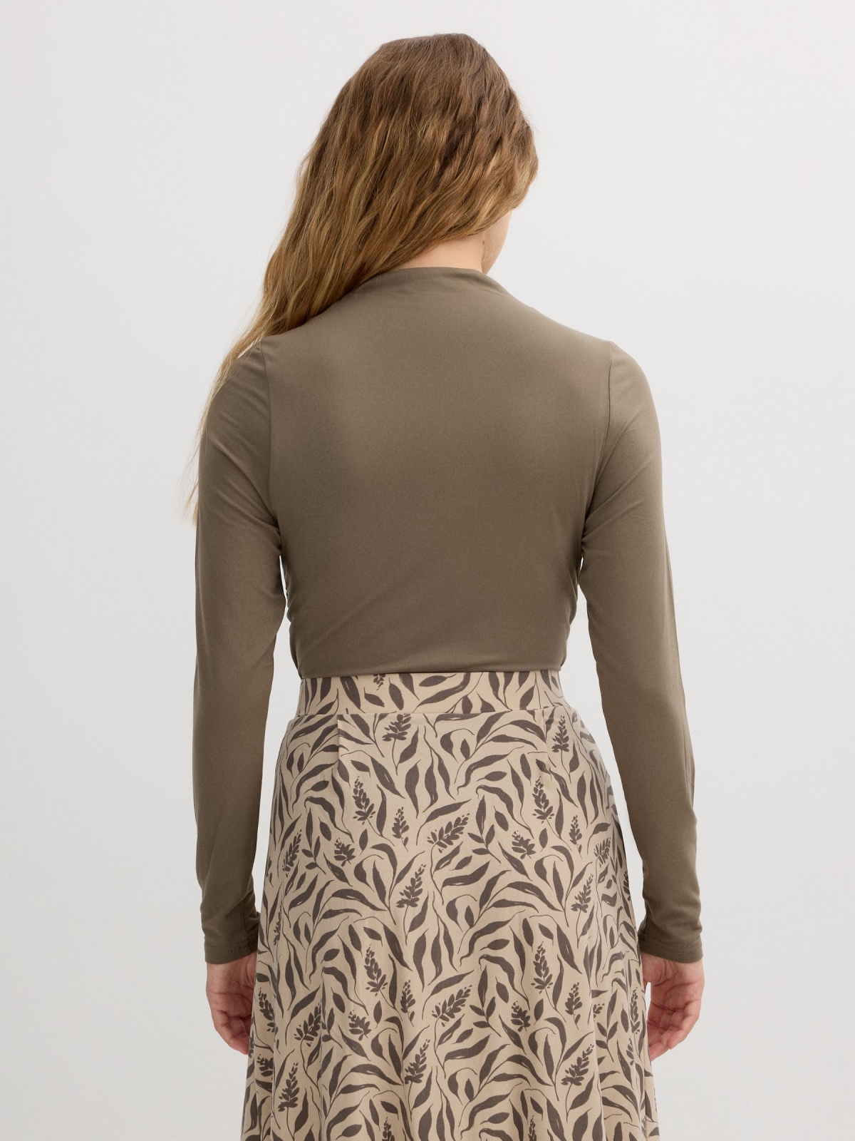 Long-sleeve shirt with a mock neck green mink middle back view