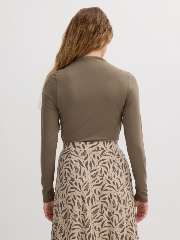 Long-sleeve shirt with a mock neck green mink middle back view