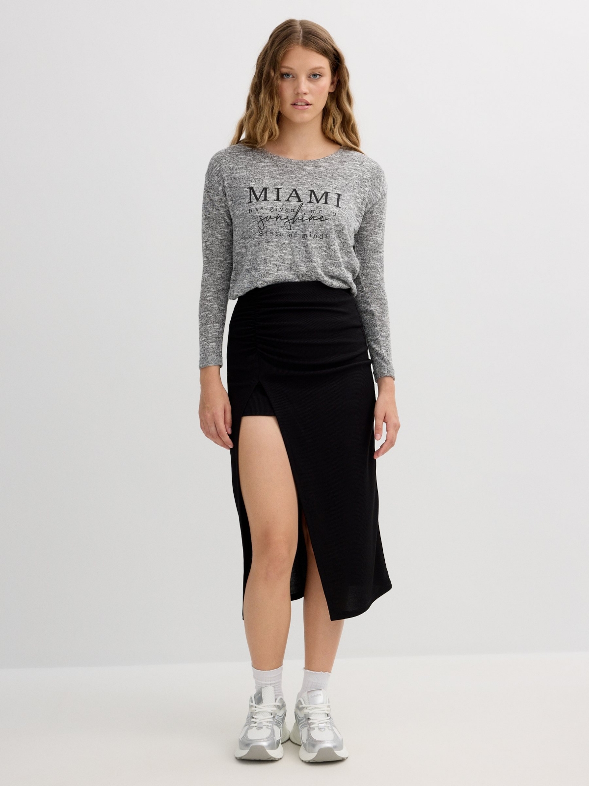 Miami print t-shirt melange grey front view