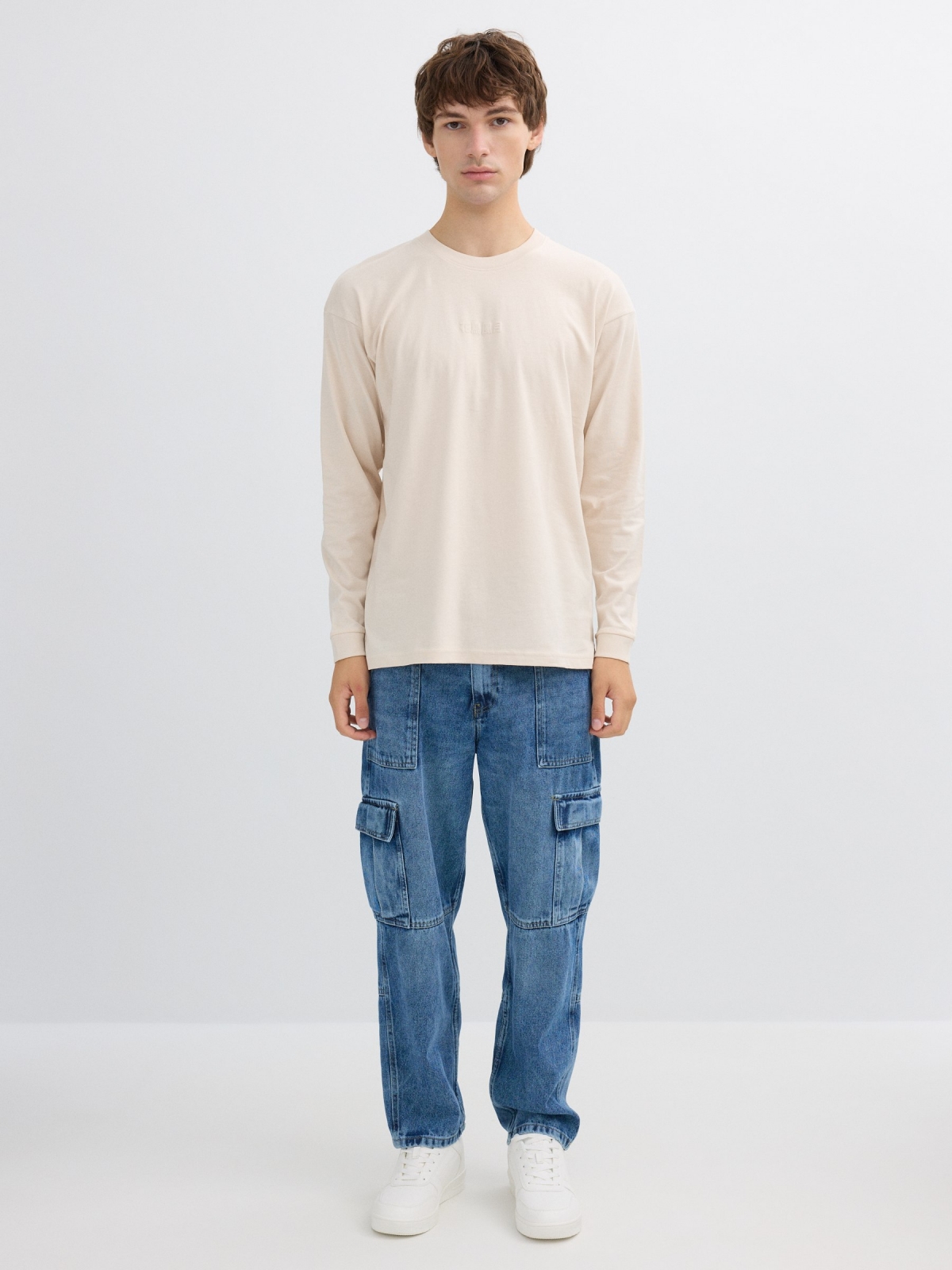 Long-sleeve shirt with oriental print raw front view