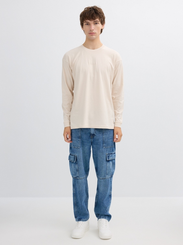 Long-sleeve shirt with oriental print raw front view