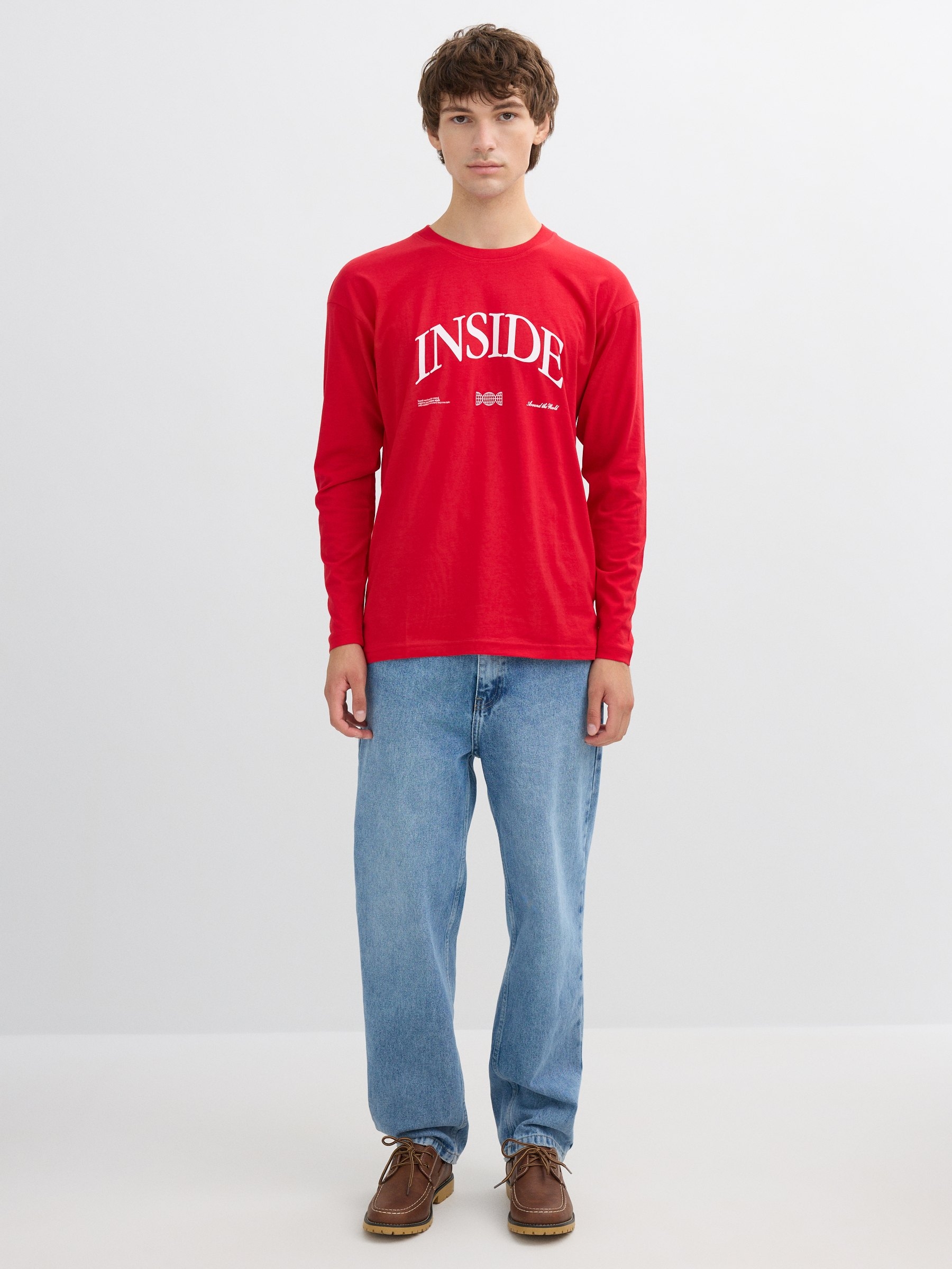 Camiseta de manga longa Inside vermelho vista meia frontal