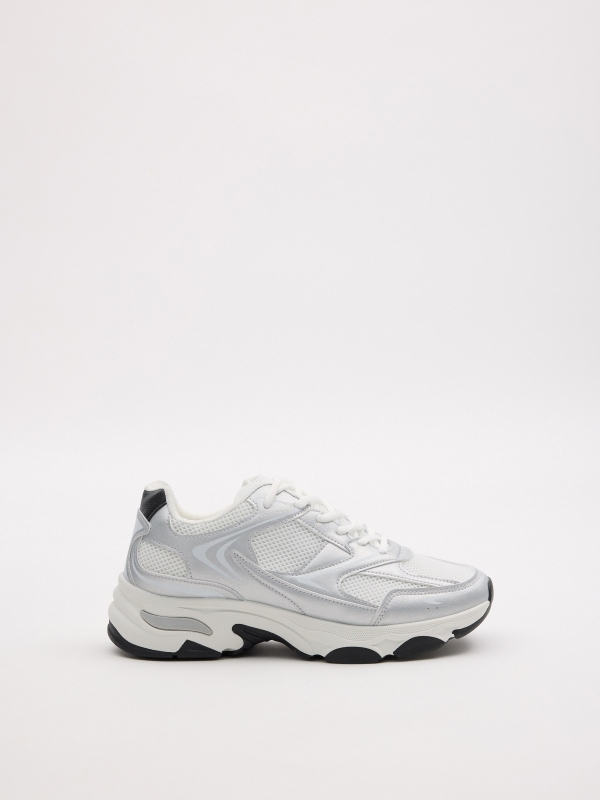 Metallic combined running sneaker white
