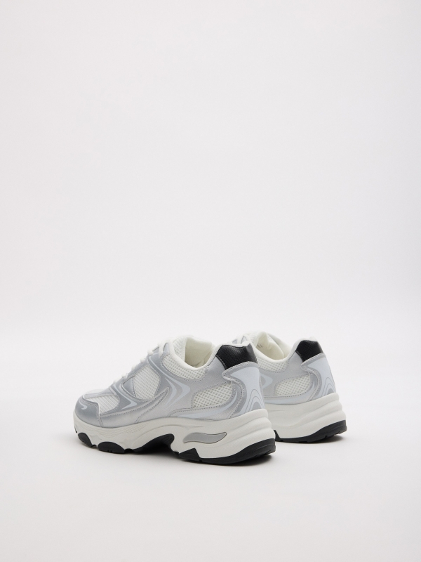 Metallic combined running sneaker white 45º back view
