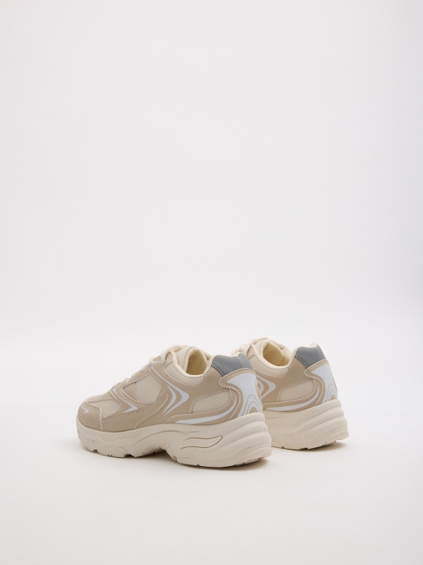 Beige combined running sneaker raw 45º back view