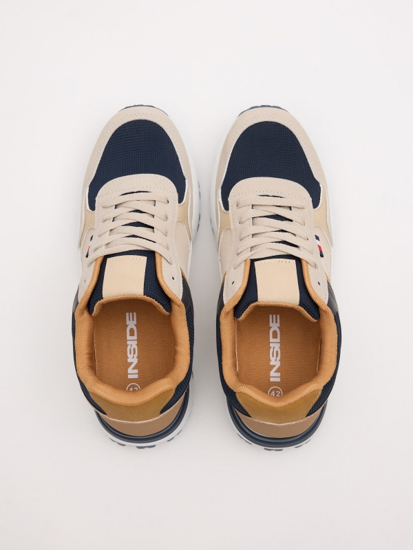 Zapatilla deportiva combinada marino crudo vista cenital