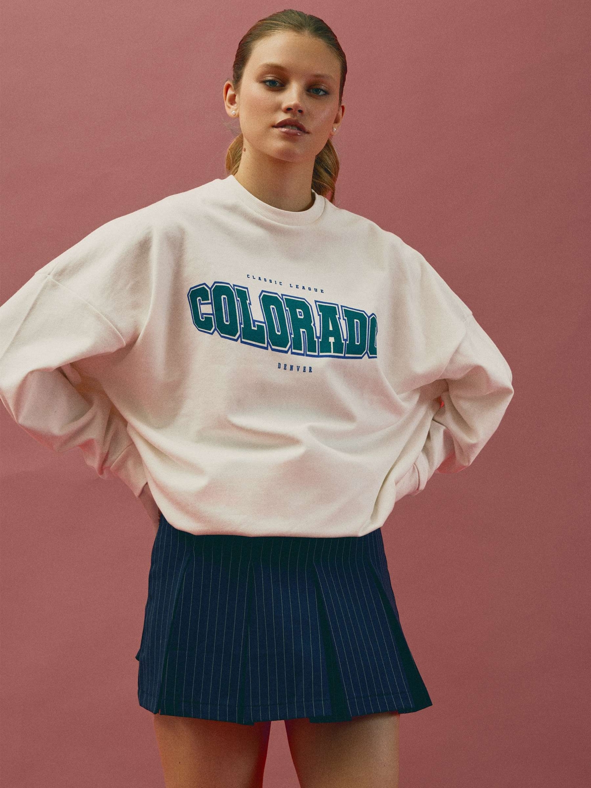 %New% Mini-saia de riscas azul marinho