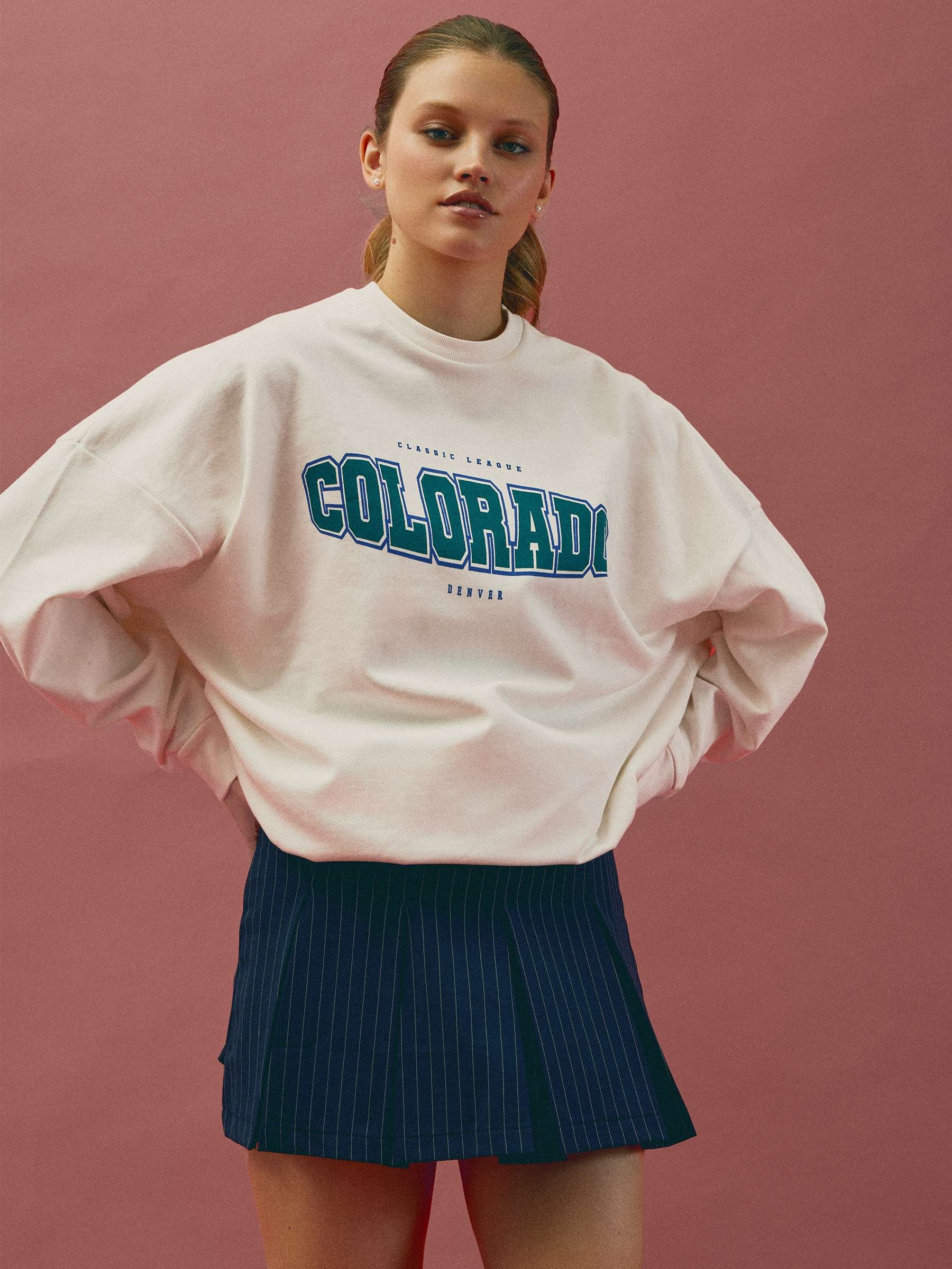 Mini pinstripe skirt navy middle front view