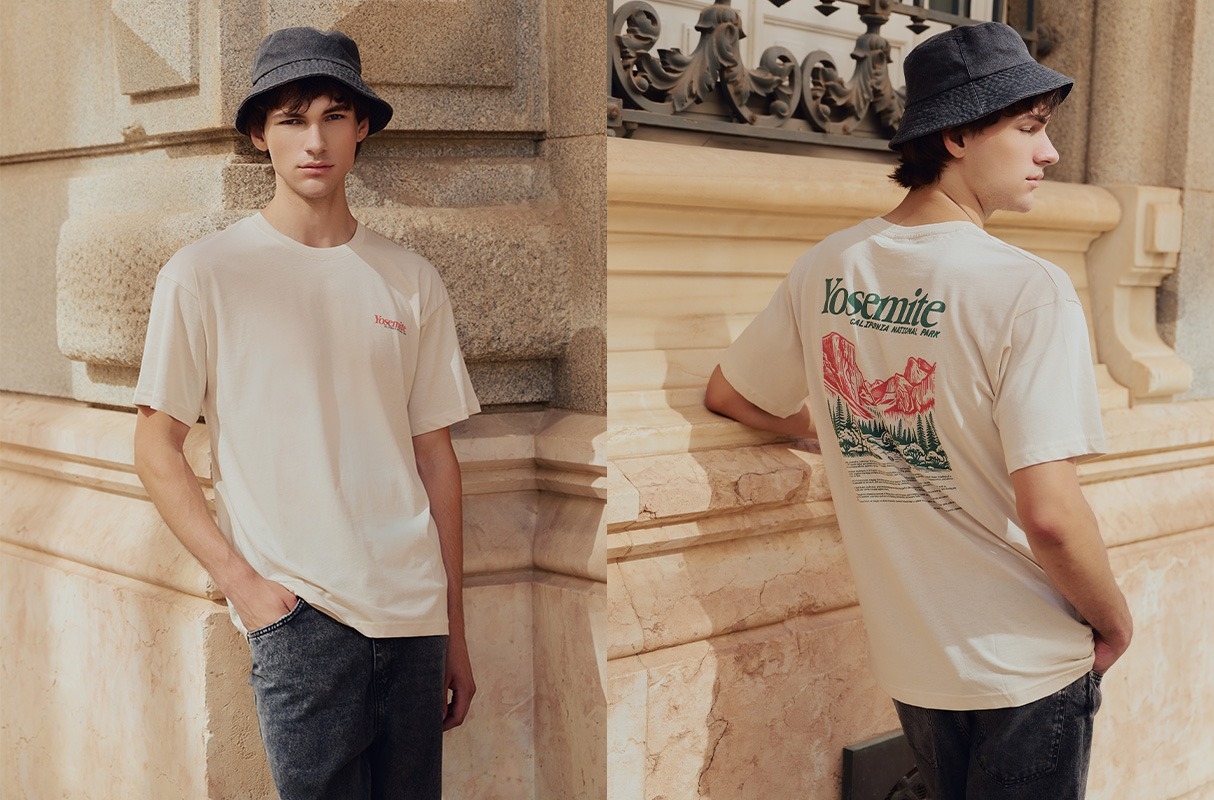 Camiseta estampado Yosemite crudo vista media frontal