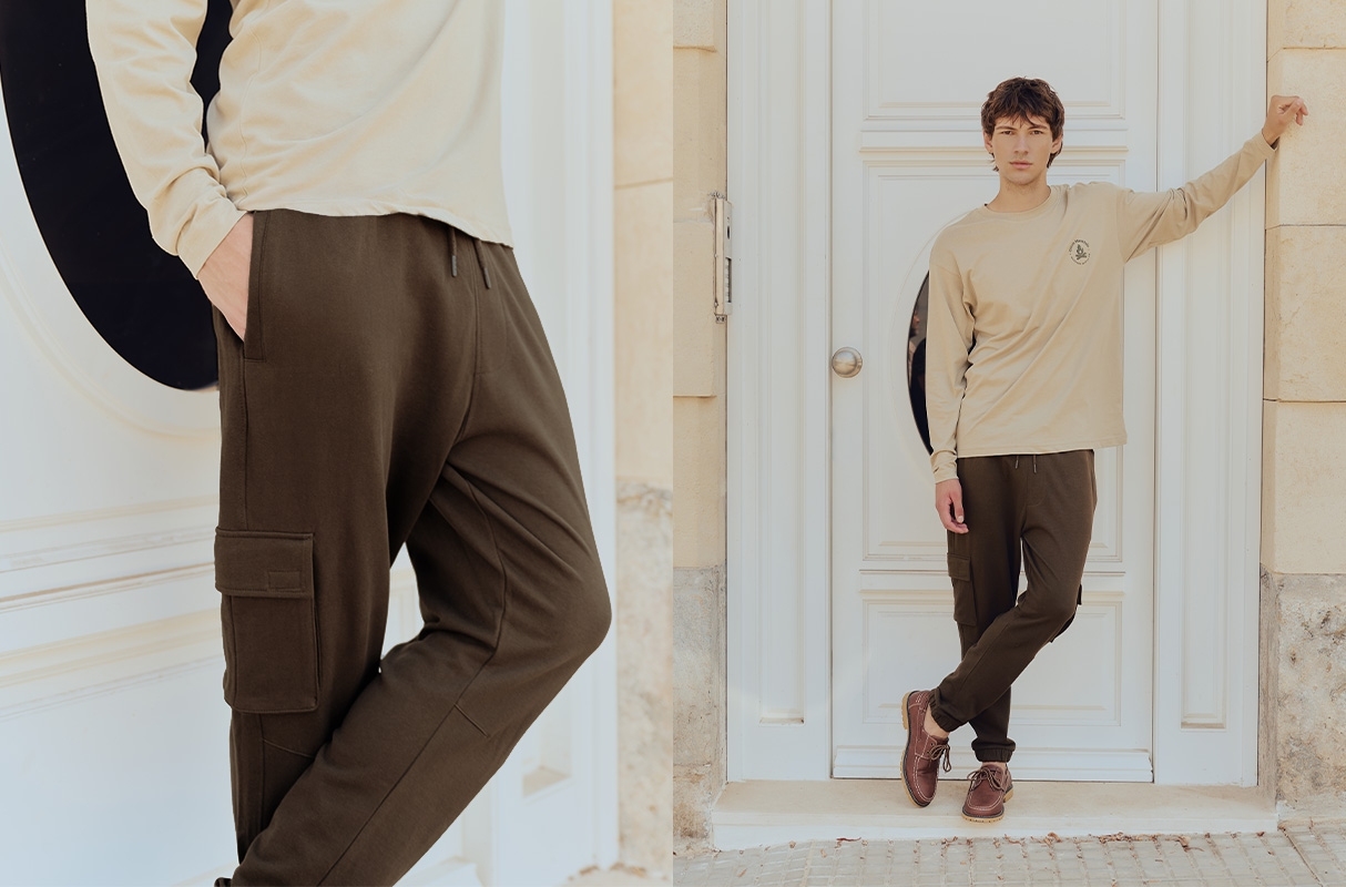 Calça jogger esportiva marrom vista geral frontal